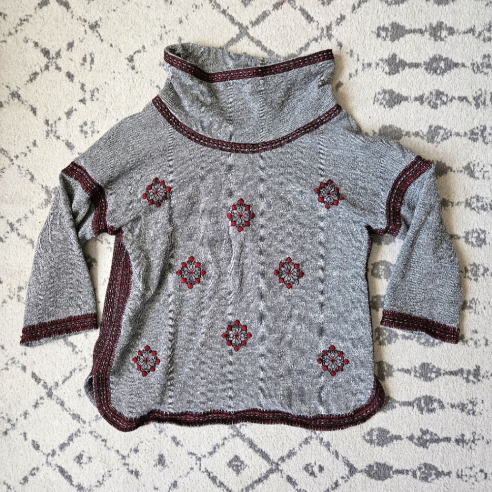 Lucky Brand Live in Love Embroidered Quarter Sleeve Sweater Sz L